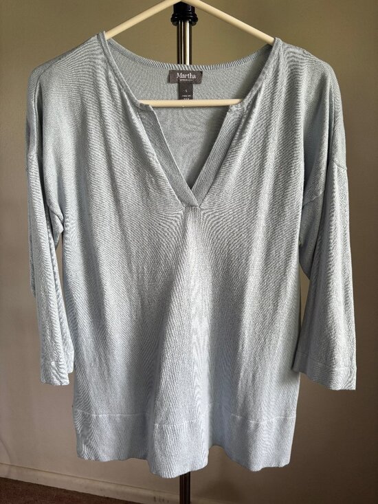 Martha Stewart Tops - Martha Stewart Light Blue Knit Top 3/4 Sleeves Size Small